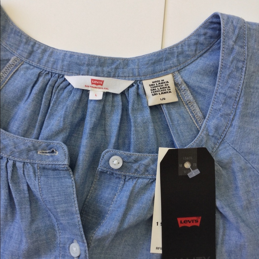 Levi’s Cap Sleeve Chambray Top Sz L - Picture 5 of 8